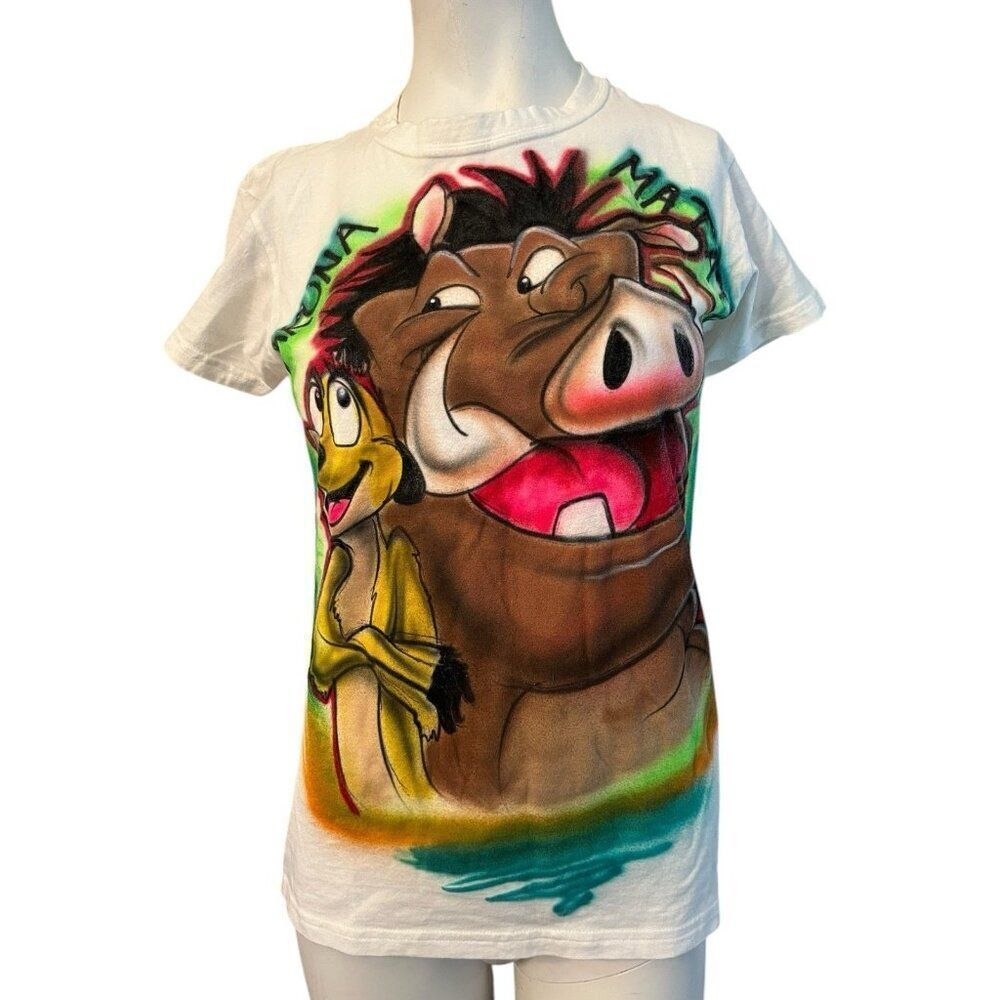 Ladies Small Juniors Large Airbrushed Hacuna Matata T Shirt Pumba Timon Vintage